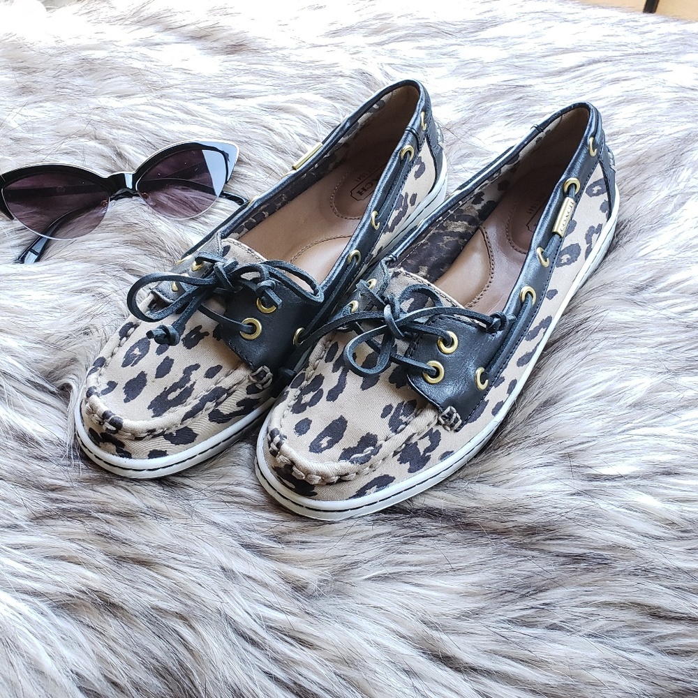 Coach cheetah boat loafer topsider canvas richelle